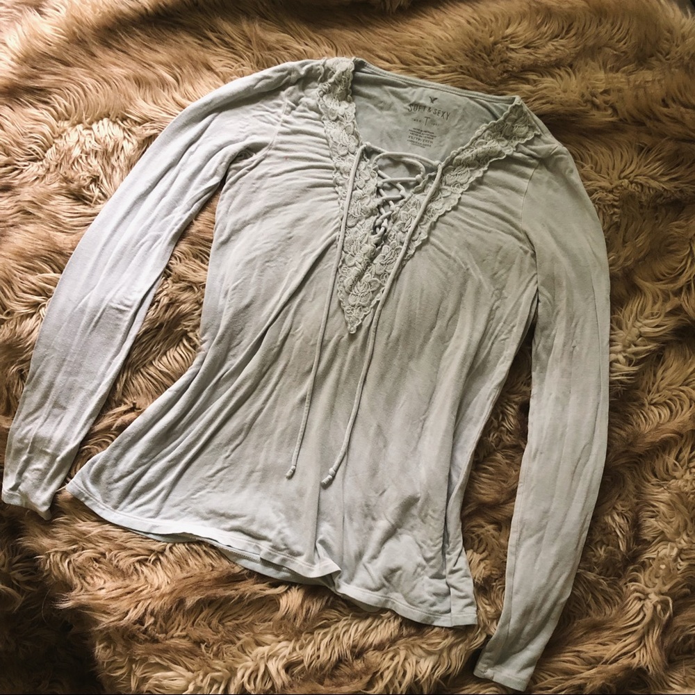American Eagle | Soft & Sexy Lace-up Tee | XS